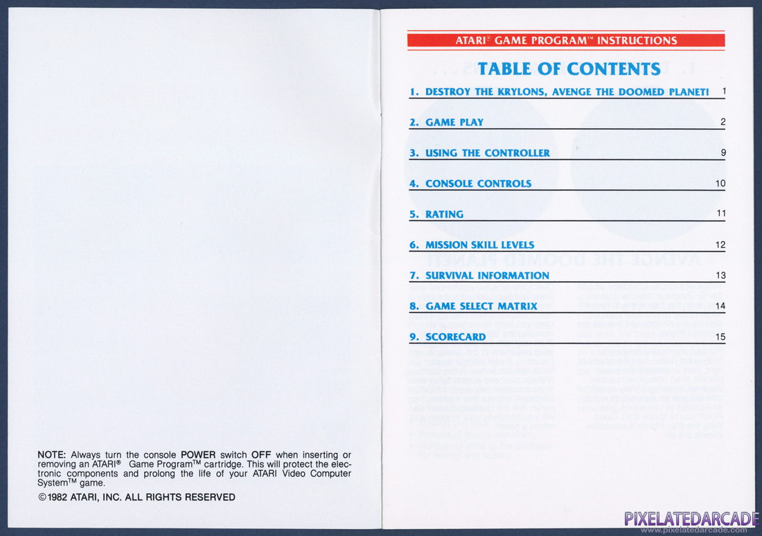 Star Raiders: Instruction Manual - Table of Contents