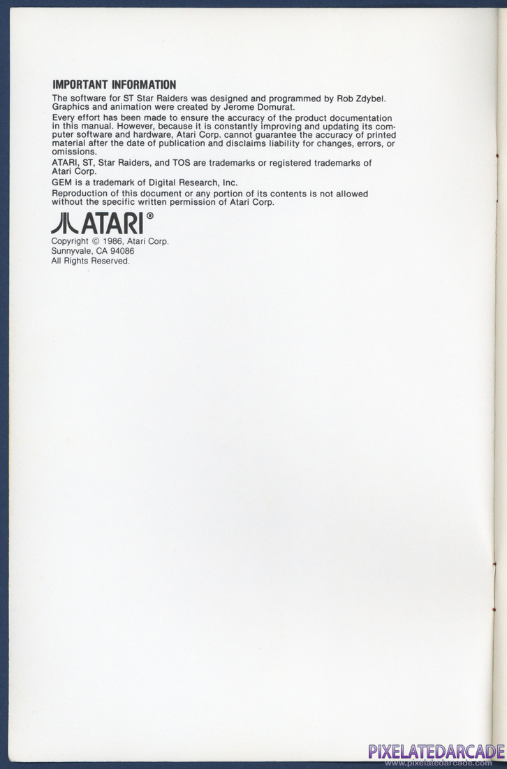 Star Raiders: Instruction Manual - Inside Cover