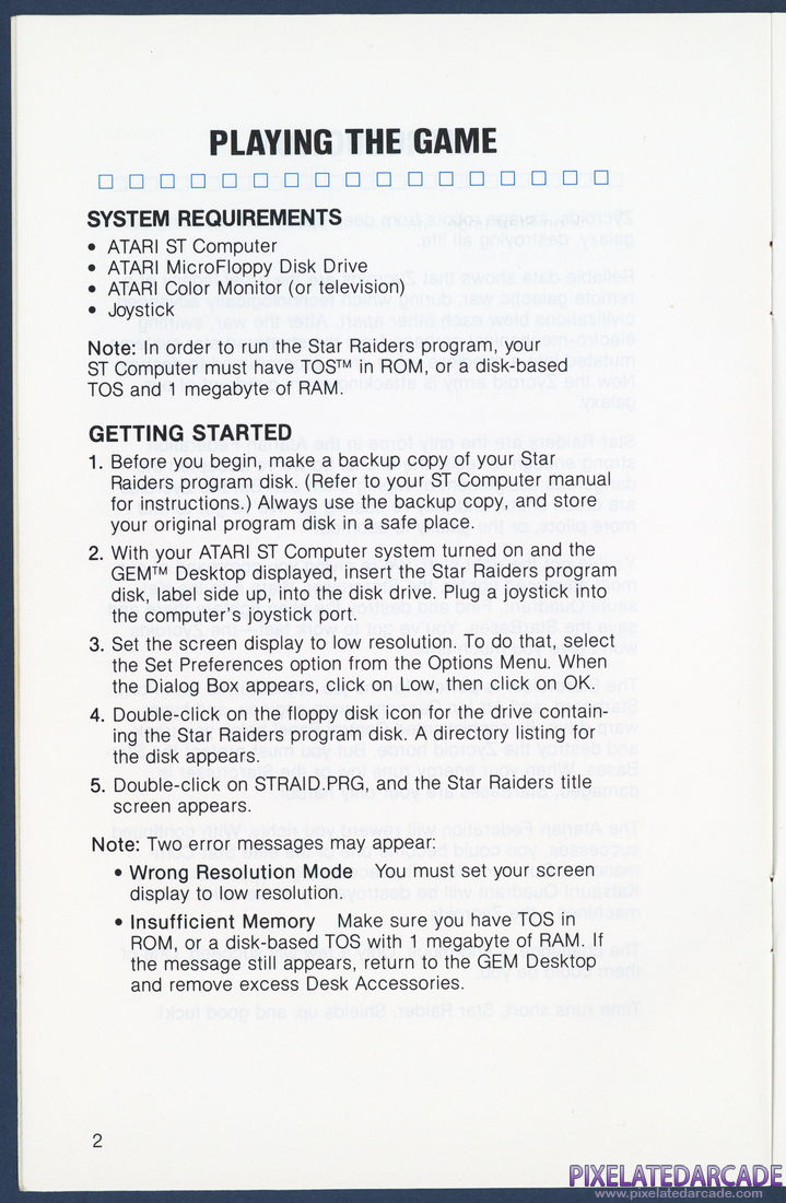 Star Raiders: Instruction Manual - Page 2