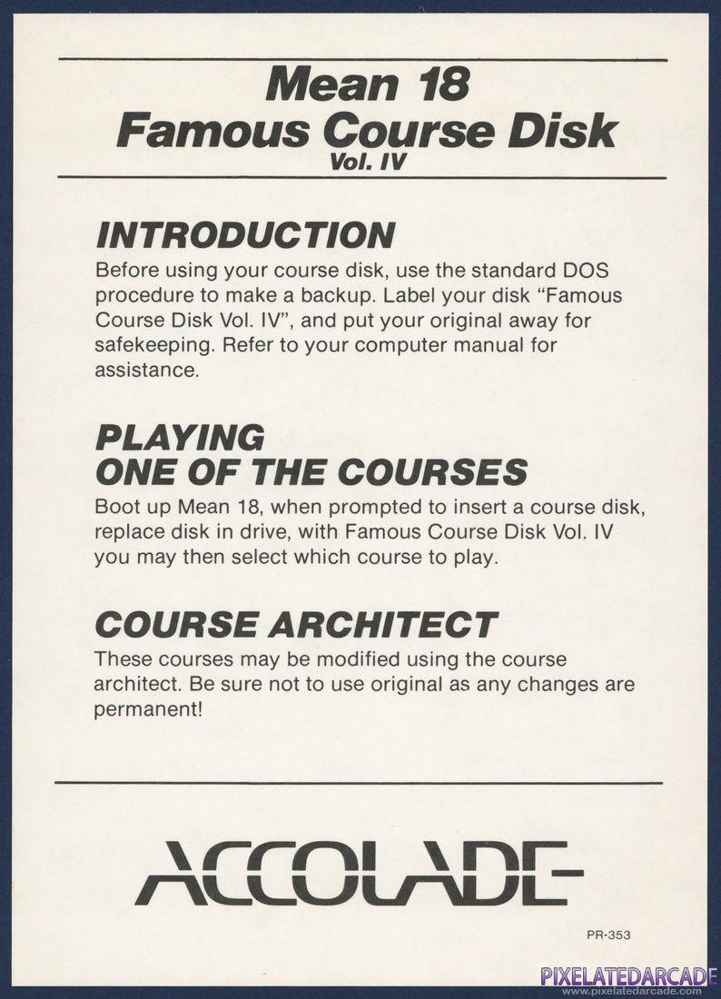 Mean 18 Famous Course Disk Volume IV: Instructions - Instructions