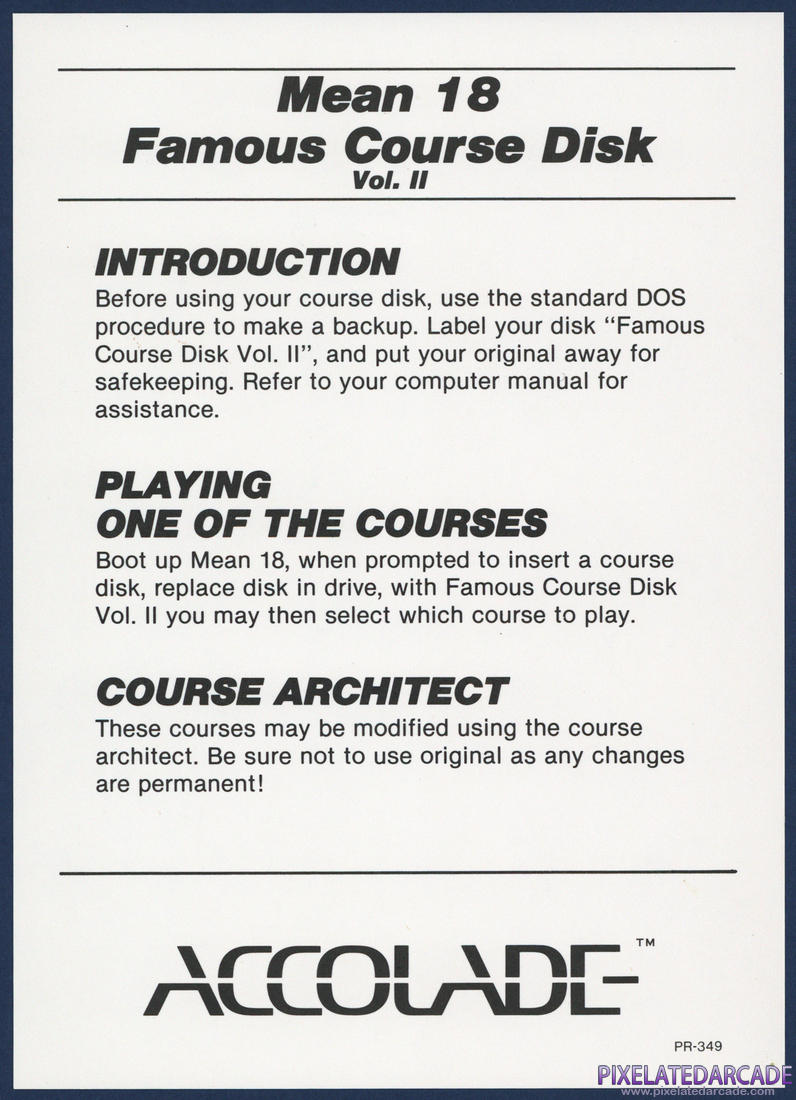 Mean 18 Famous Course Disk Volume II: Instructions - Instructions