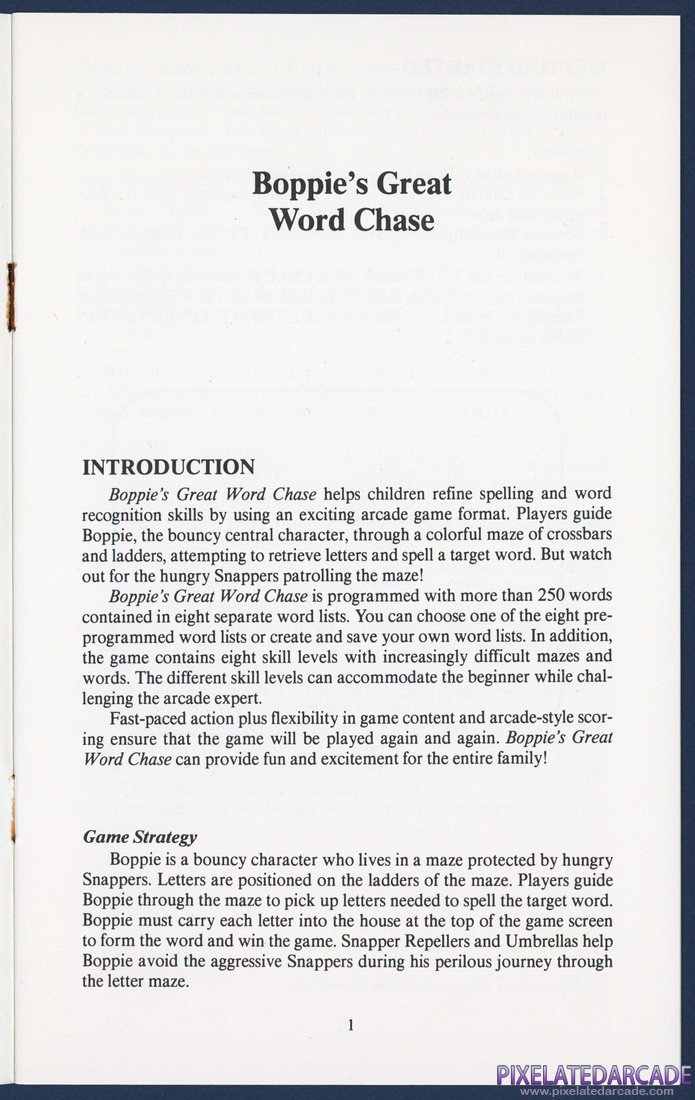 Boppie's Great Word Chase: Instruction Manual - Page 1