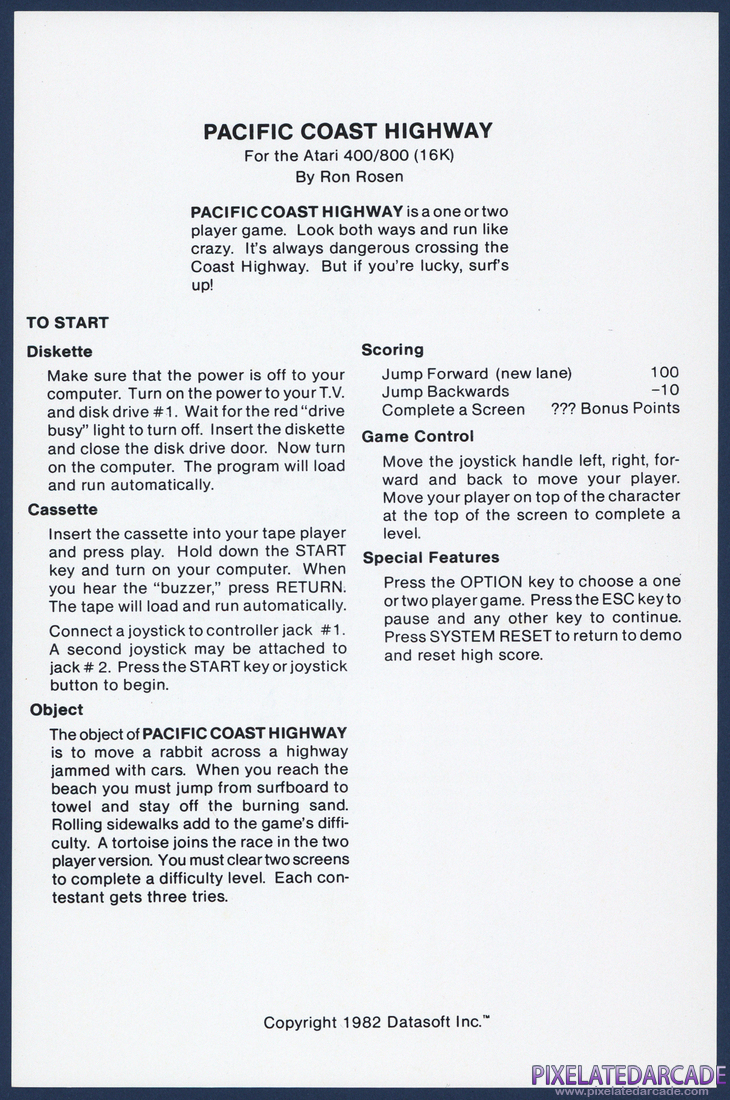 Pacific Coast Highway: Instructions - Front