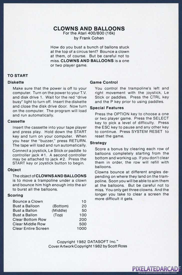 Clowns and Balloons: Instructions - Front