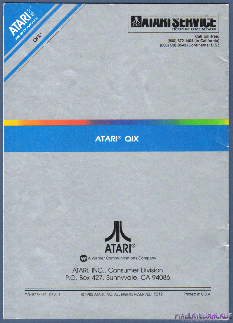 Qix: QIX Instruction Manual - Back Cover