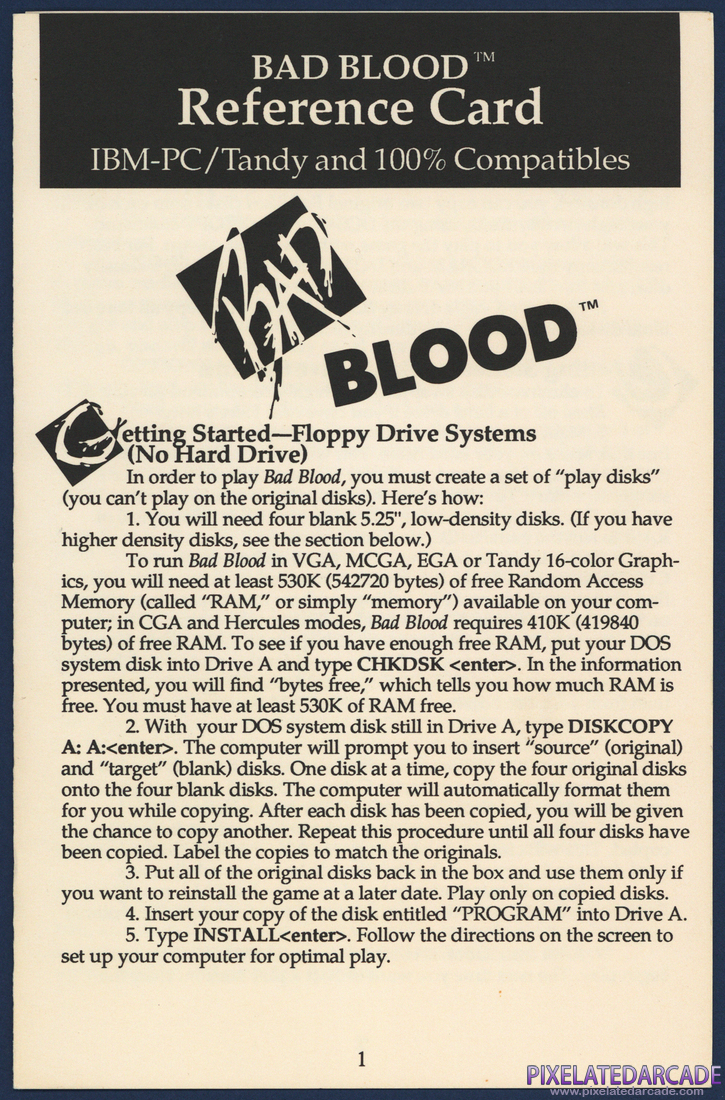 Bad Blood: Bad Blood Reference Card - Page 1