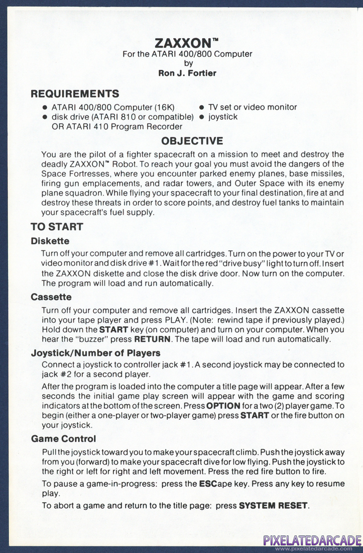 Zaxxon: Instruction Manual - Page 2