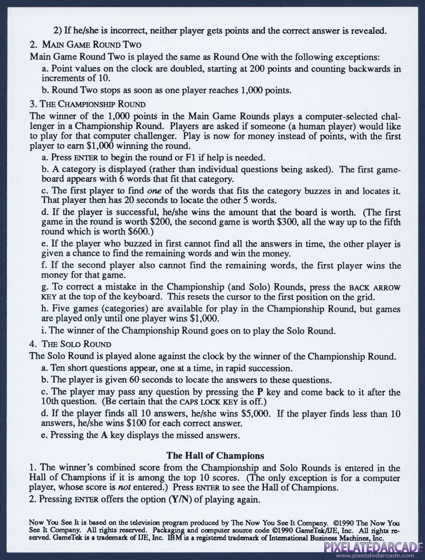 Now You See It!: Instruction Sheet - Back