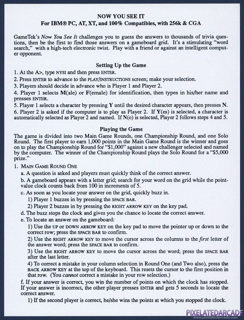 Now You See It!: Instruction Sheet - Front