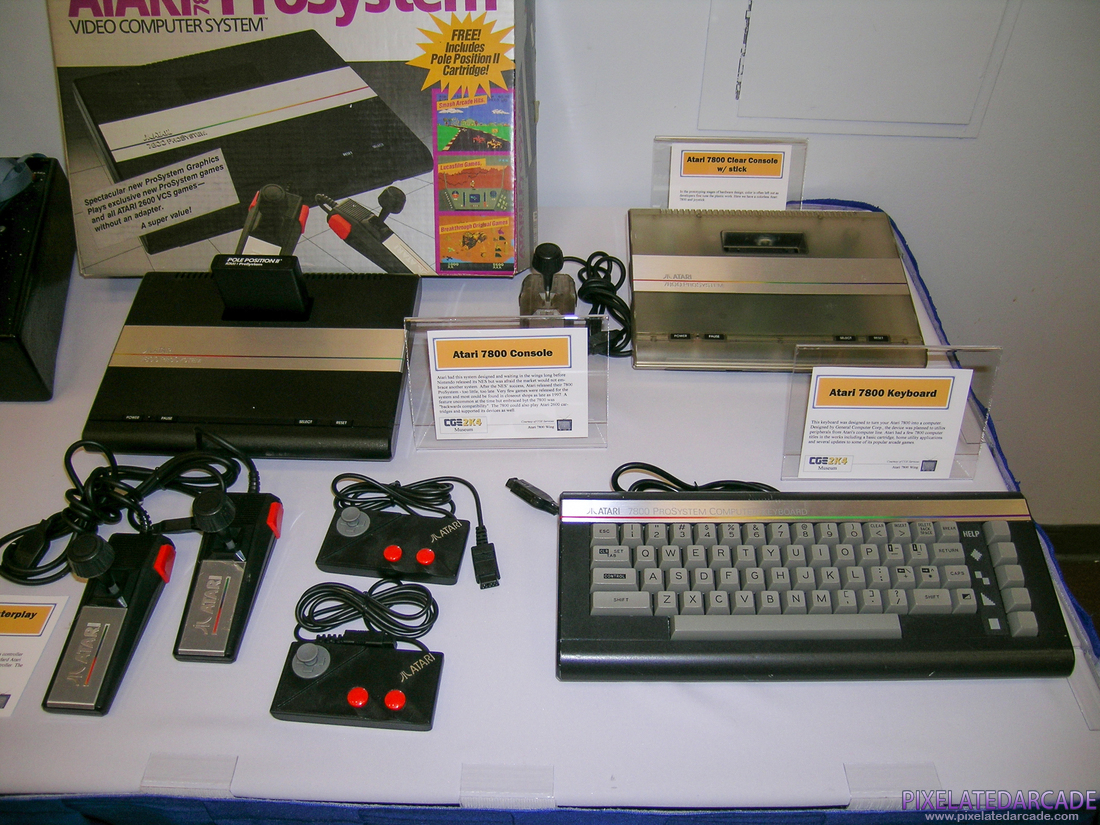 Atari 7800 Photo: Atari 7800 and accessories on display at Classic Gaming Expo in 2004