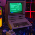 Apple IIe computer with monochrome display running Lode Runner