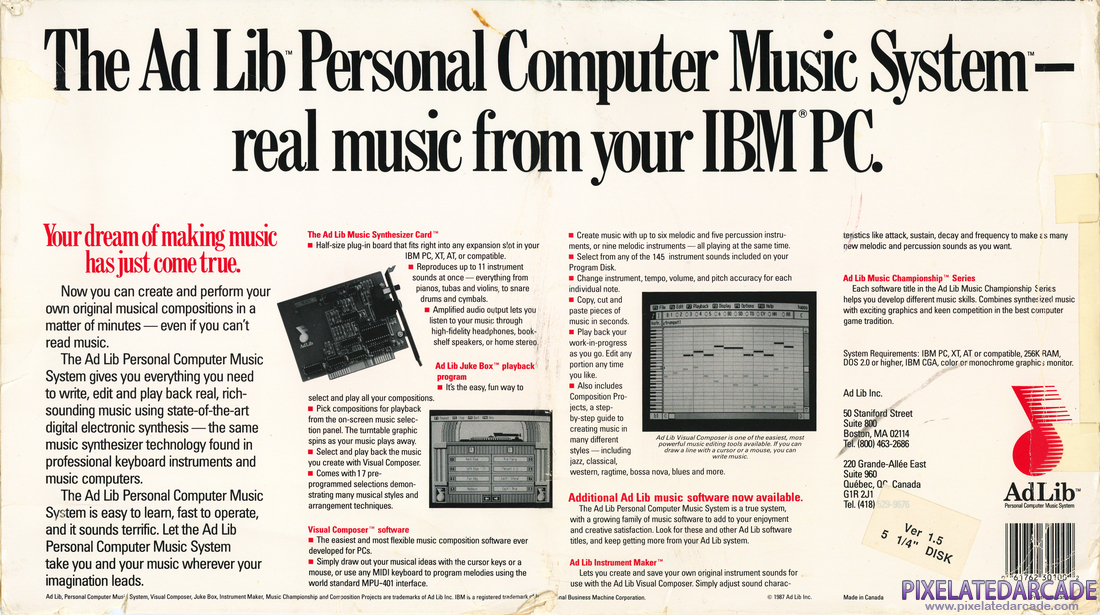 AdLib Music Synthesizer Photo: AdLib card box back