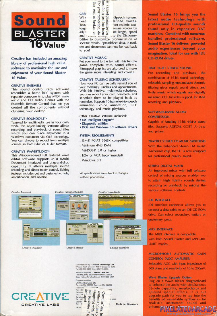 Sound Blaster 16 Photo: Sound Blaster 16 Value - Box Back