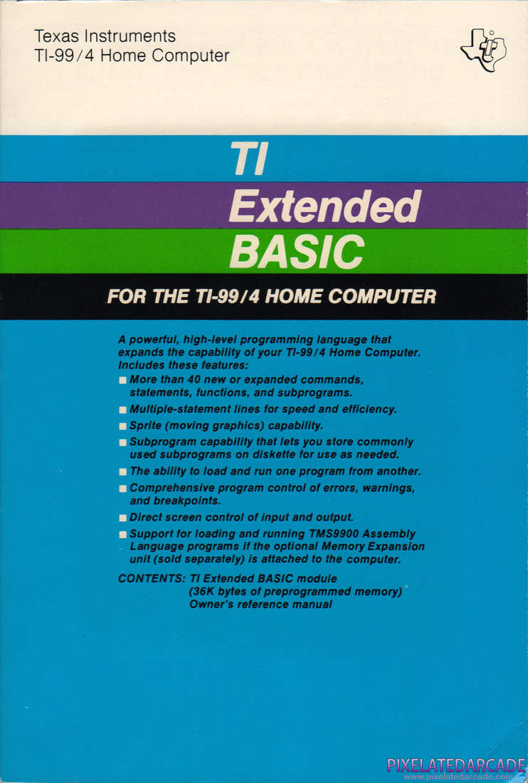 TI Extended BASIC module Photo: TI Extended BASIC module - Documentation Front
