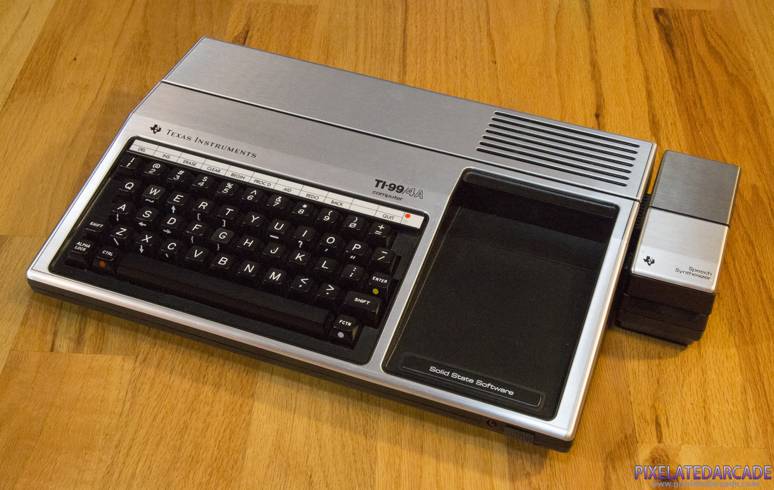 TI Speech Synthesizer Photo: TI-99/4A computer with TI Speech Synthesizer attached