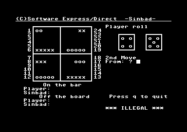 Commodore 64 version of Sinbad's Gammon