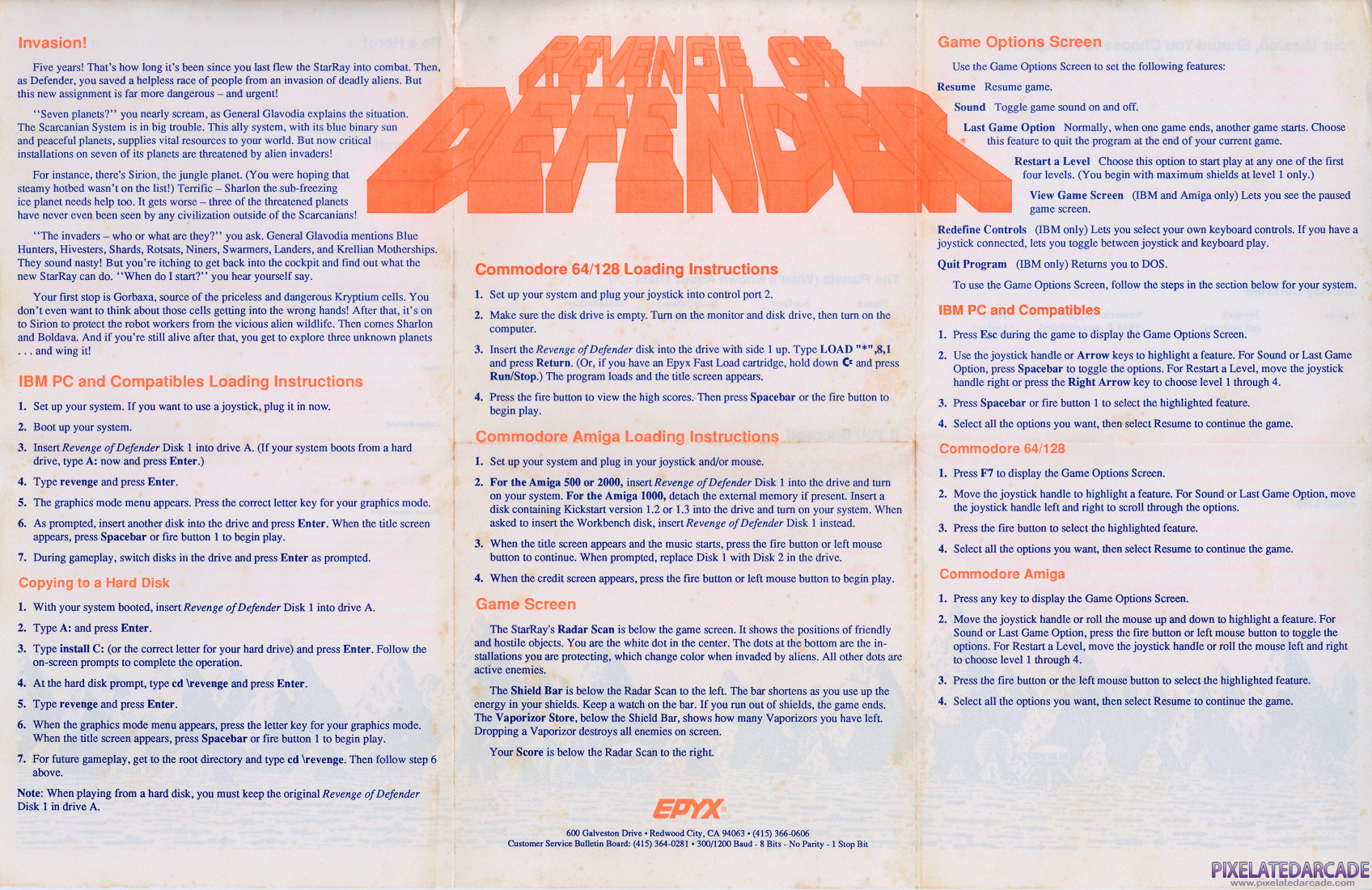 Revenge of Defender instruction manual - Front