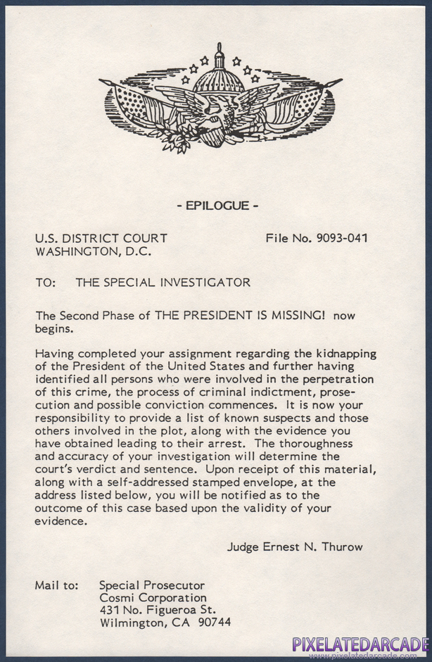 The President is Missing Package Contents: Epilogue instruction sheet - Page 1 The President is Missing Package Contents: Epilogue instruction sheet - Page 1
