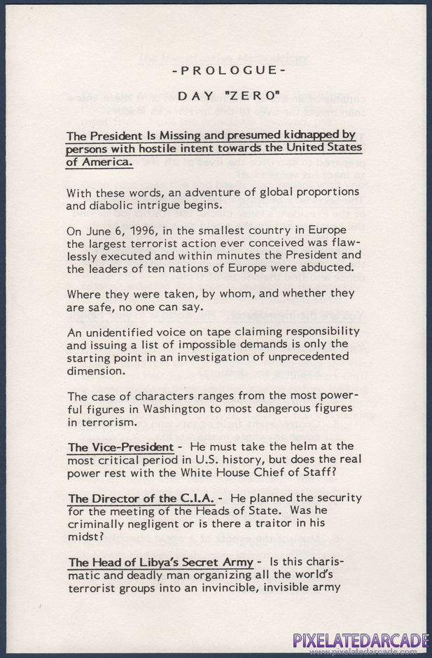 The President is Missing Package Contents: Prologue instruction sheet - Page 1 The President is Missing Package Contents: Prologue instruction sheet - Page 1