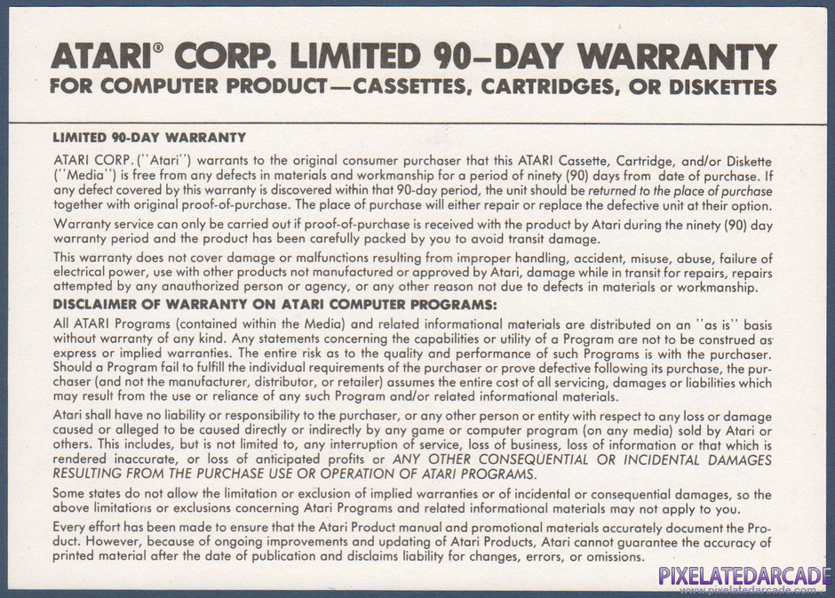 Ikari Warriors Package Contents: Warranty information card - Back Ikari Warriors Package Contents: Warranty information card - Back