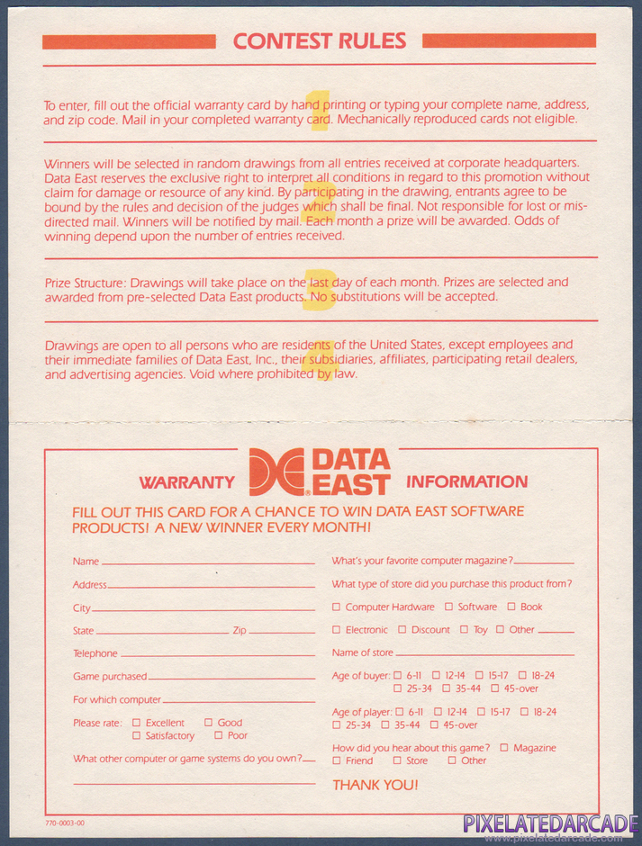 Ikari Warriors Package Contents: Warranty registration card - Inside Ikari Warriors Package Contents: Warranty registration card - Inside