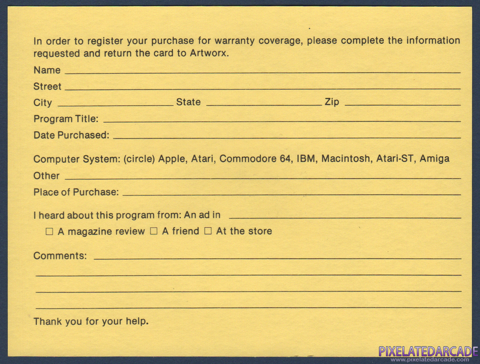 International Hockey Package Contents: Warranty registration card - Back