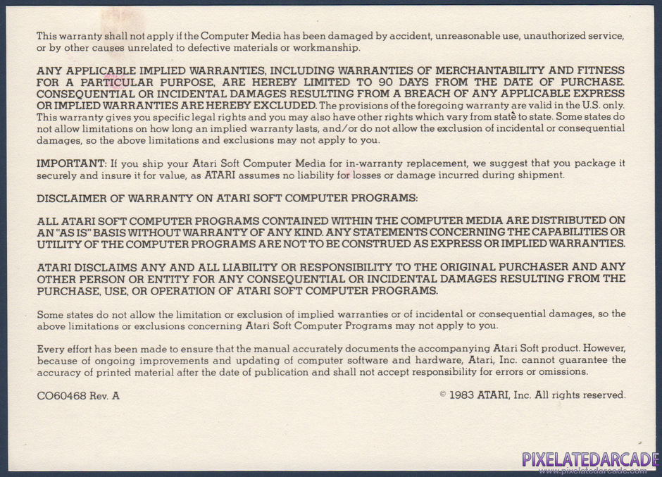 Joust Package Contents: Warranty information card - Back