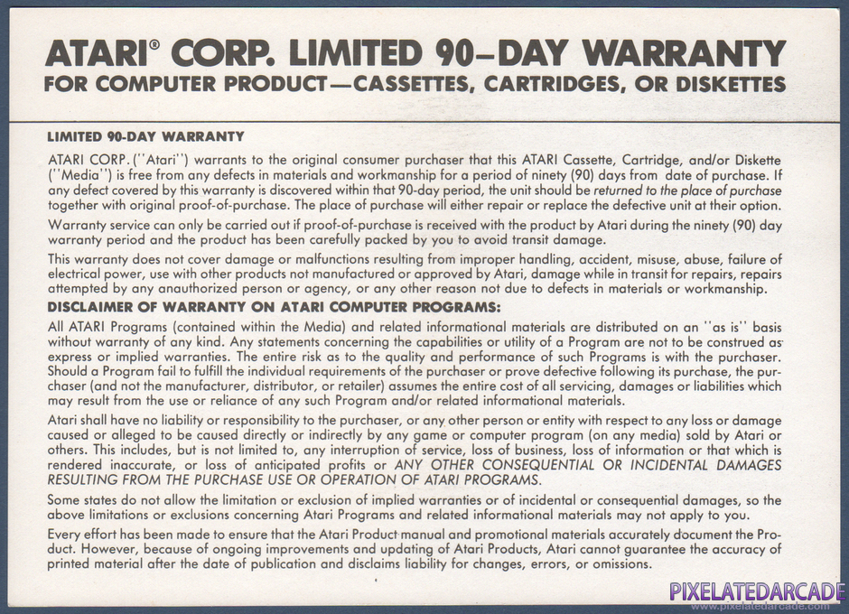 Joust Package Contents: Warranty information card - Back