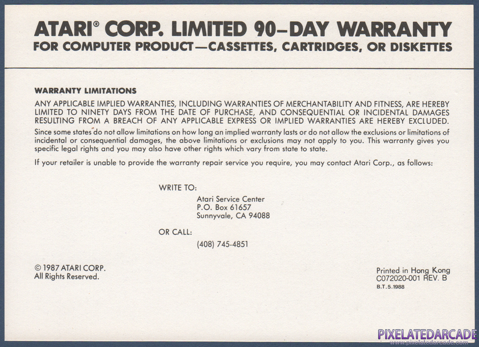 Joust Package Contents: Warranty information card - Front