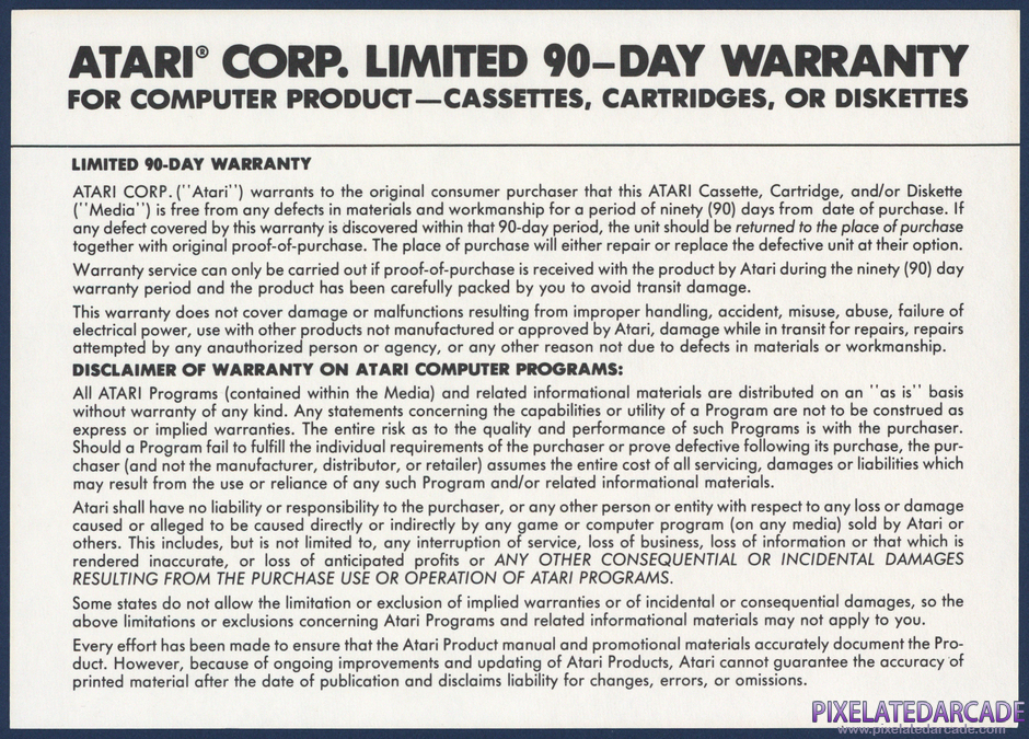 Joust Package Contents: Warranty information card - Back