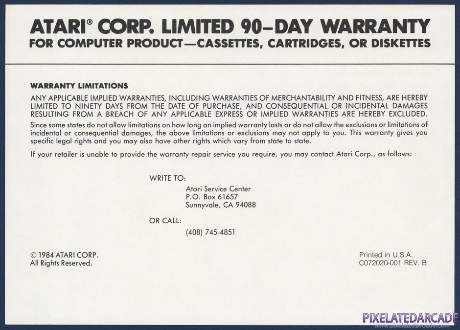 Joust Package Contents: Warranty information card - Front