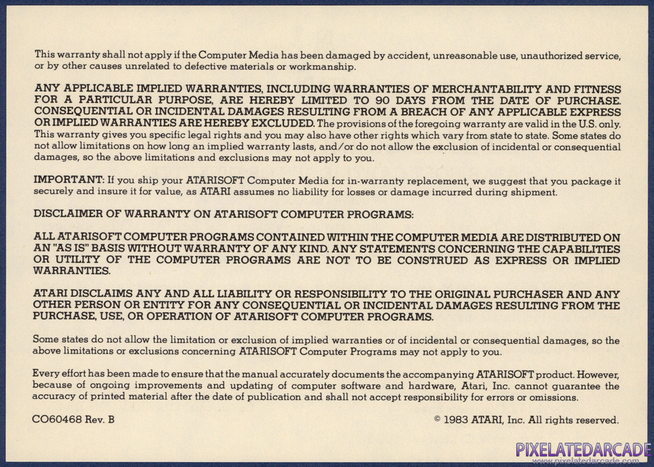 Jungle Hunt Package Contents: Warranty information card - Back Jungle Hunt Package Contents: Warranty information card - Back