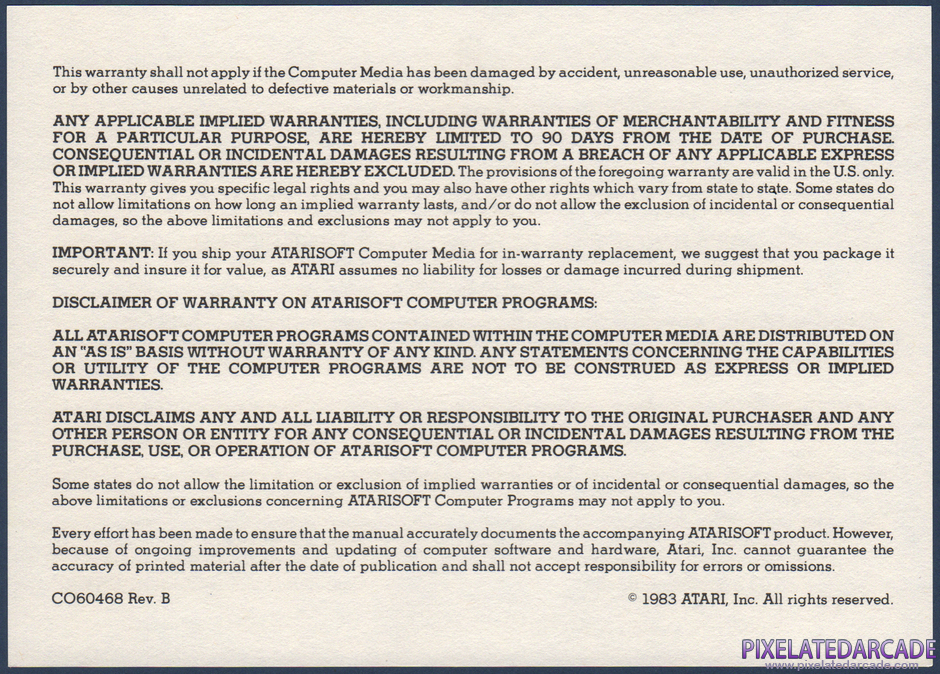 Jungle Hunt Package Contents: Warranty information card - Back Jungle Hunt Package Contents: Warranty information card - Back