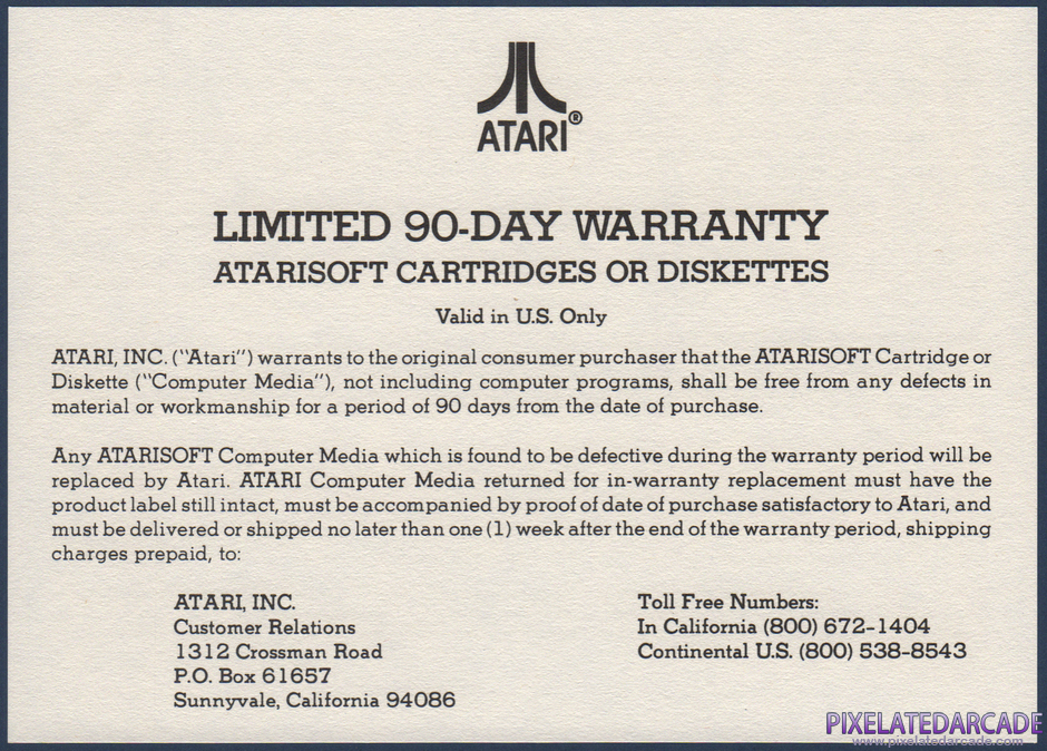 Jungle Hunt Package Contents: Warranty information card - Front