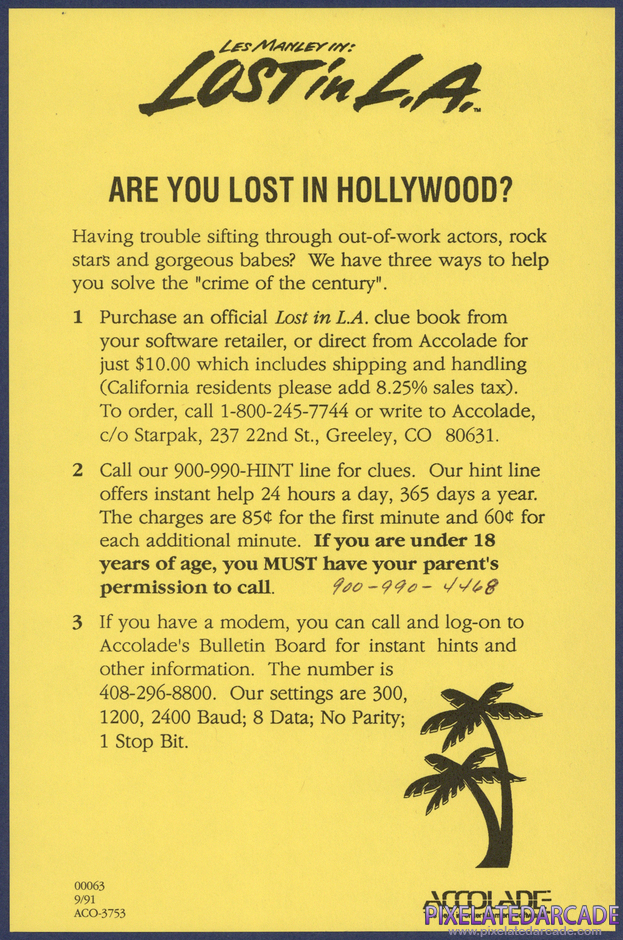 Les Manley in: Lost in L.A. Package Contents: Clue book offer card Les Manley in: Lost in L.A. Package Contents: Clue book offer card
