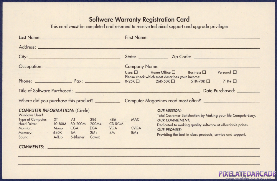 Mind Games Package Contents: Warranty registration card - Back Mind Games Package Contents: Warranty registration card - Back