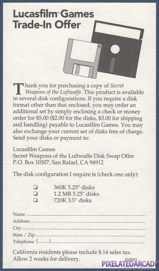 Secret Weapons of the Luftwaffe Package Contents: Disk exchange form Secret Weapons of the Luftwaffe Package Contents: Disk exchange form