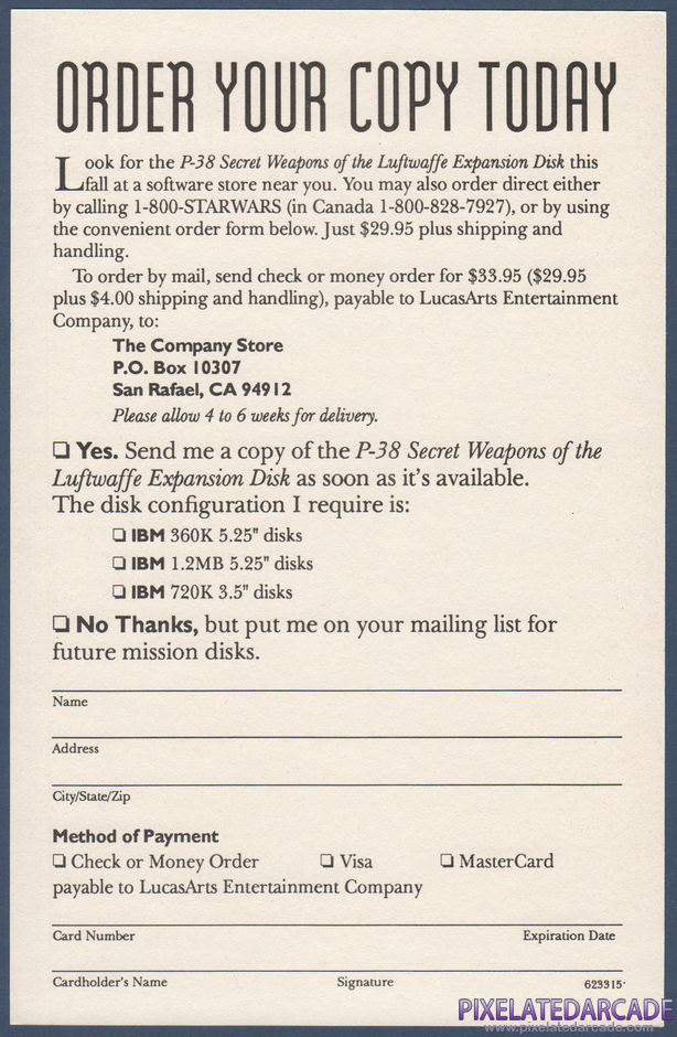 Secret Weapons of the Luftwaffe Package Contents: Expansion disk order form - Back Secret Weapons of the Luftwaffe Package Contents: Expansion disk order form - Back