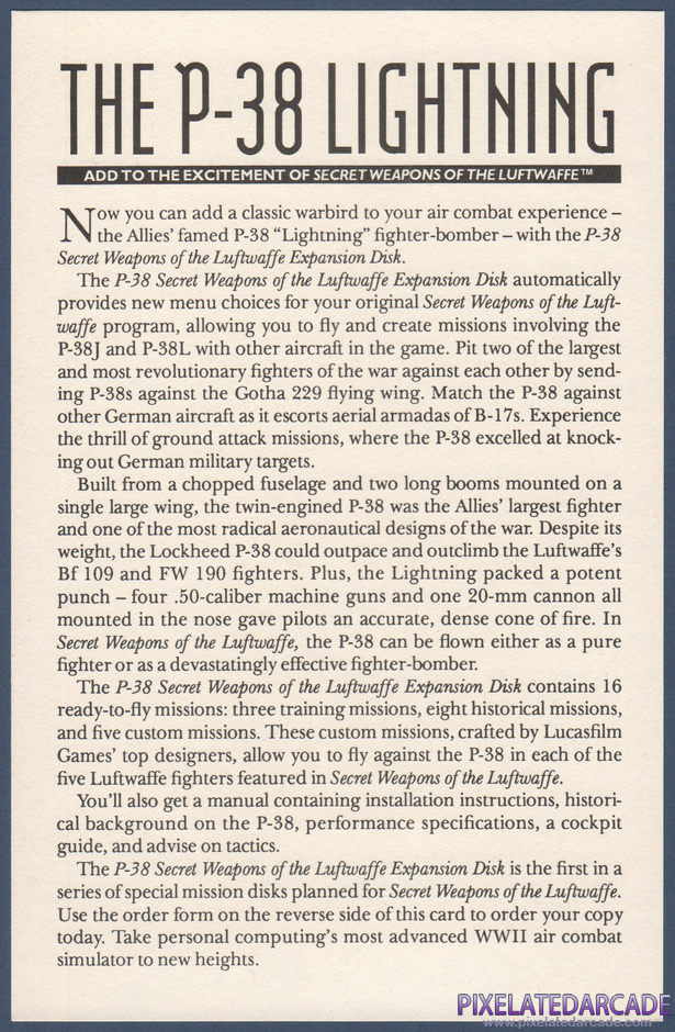 Secret Weapons of the Luftwaffe Package Contents: Expansion disk order form - Front Secret Weapons of the Luftwaffe Package Contents: Expansion disk order form - Front
