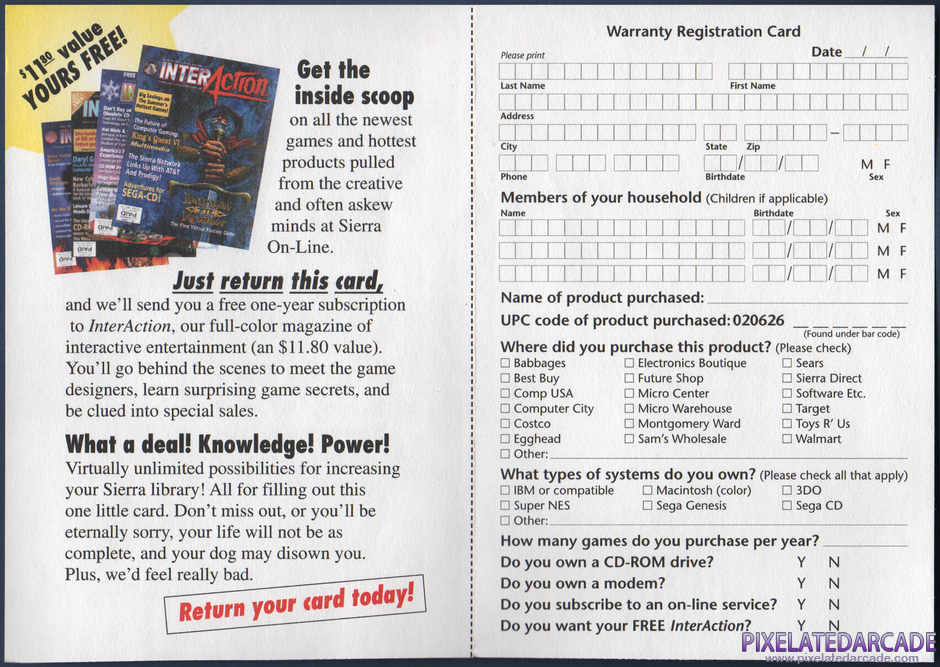Inca Package Contents: Warranty registration card - Inside Inca Package Contents: Warranty registration card - Inside