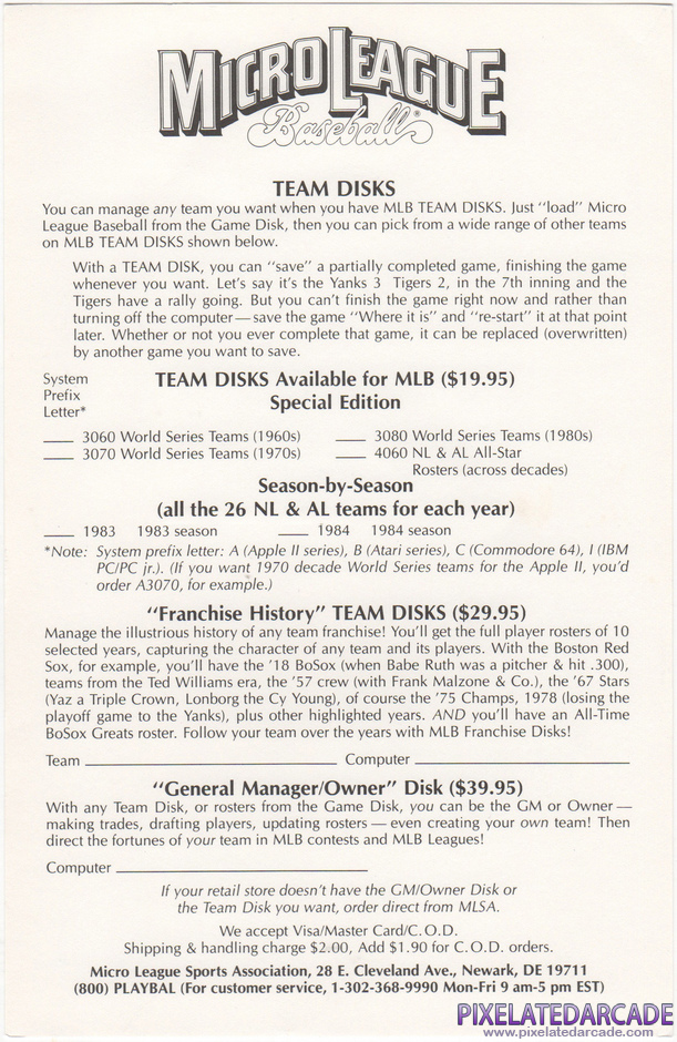 MicroLeague Baseball Package Contents: Add On disks advertisement - Image