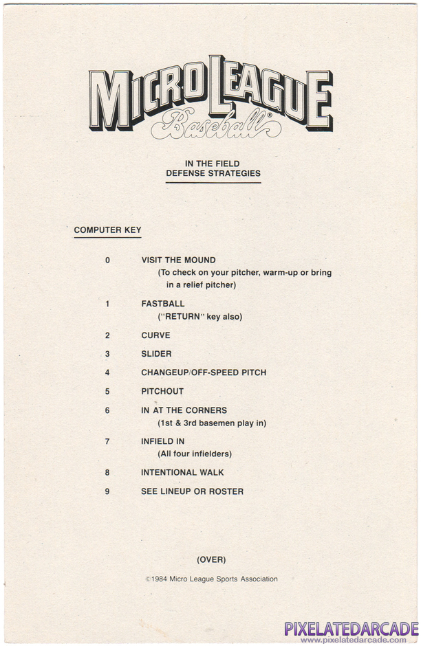 MicroLeague Baseball Package Contents: Offense and Defense strategies card - Back MicroLeague Baseball Package Contents: Offense and Defense strategies card - Back