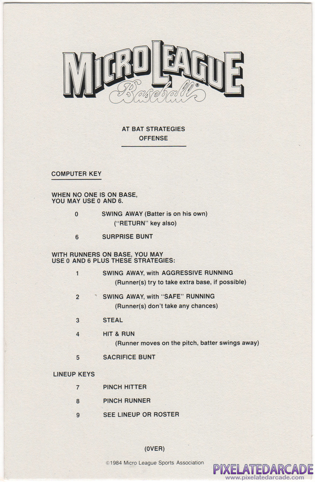 MicroLeague Baseball Package Contents: Offense and Defense strategies card - Front MicroLeague Baseball Package Contents: Offense and Defense strategies card - Front