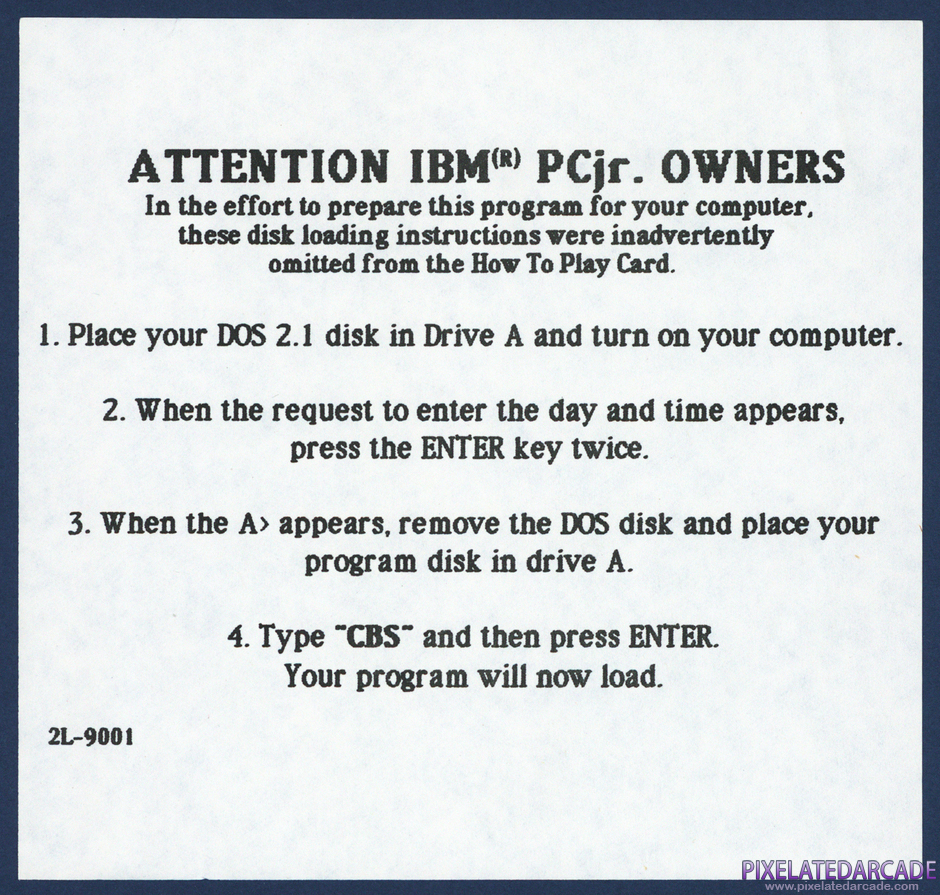 Big Bird's Special Delivery Package Contents: IBM PCjr version addendum Big Bird's Special Delivery Package Contents: IBM PCjr version addendum