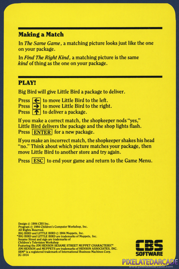 Big Bird's Special Delivery Package Contents: Reference card - Back Big Bird's Special Delivery Package Contents: Reference card - Back