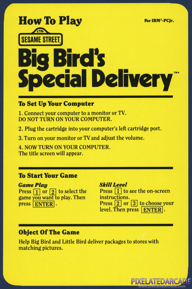 Big Bird's Special Delivery Package Contents: Reference card - Front Big Bird's Special Delivery Package Contents: Reference card - Front