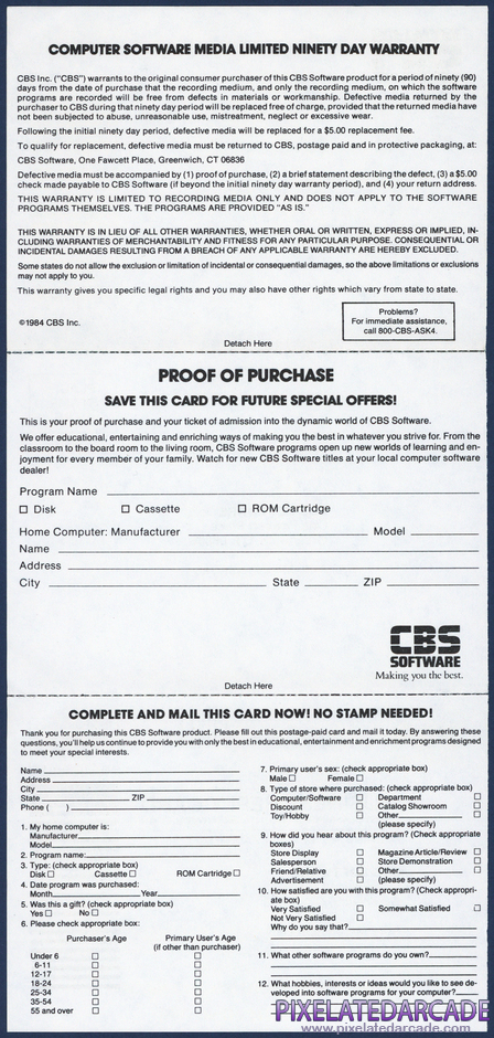Big Bird's Special Delivery Package Contents: Warranty registration card - Back Big Bird's Special Delivery Package Contents: Warranty registration card - Back
