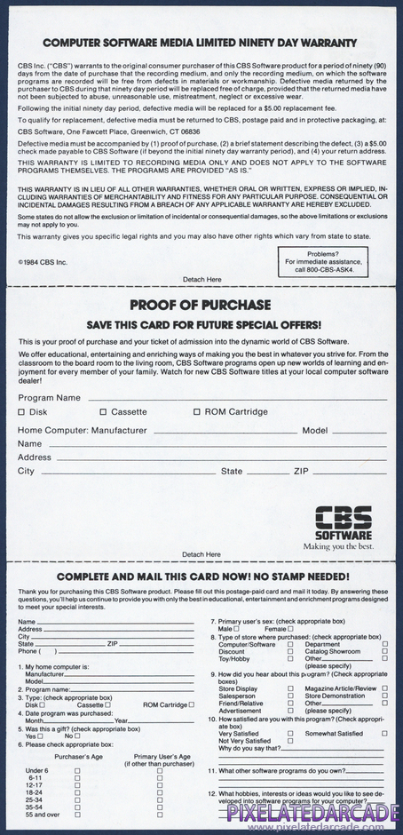 Ernie's Magic Shapes Package Contents: Warranty registration card - Back Ernie's Magic Shapes Package Contents: Warranty registration card - Back