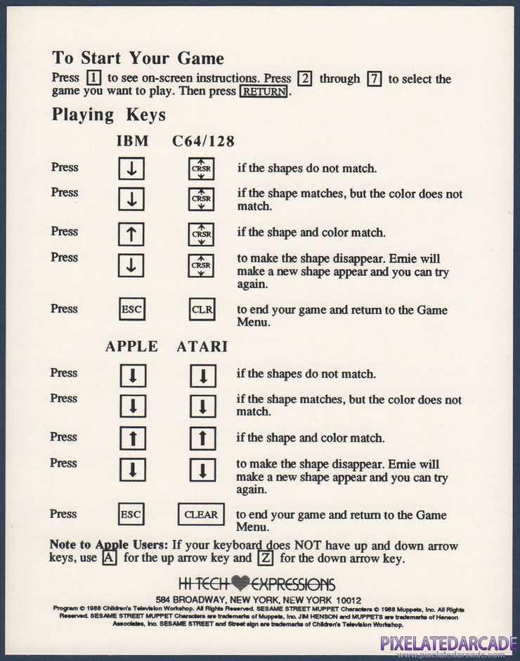 Ernie's Magic Shapes Package Contents: Technical addendum card - Back Ernie's Magic Shapes Package Contents: Technical addendum card - Back