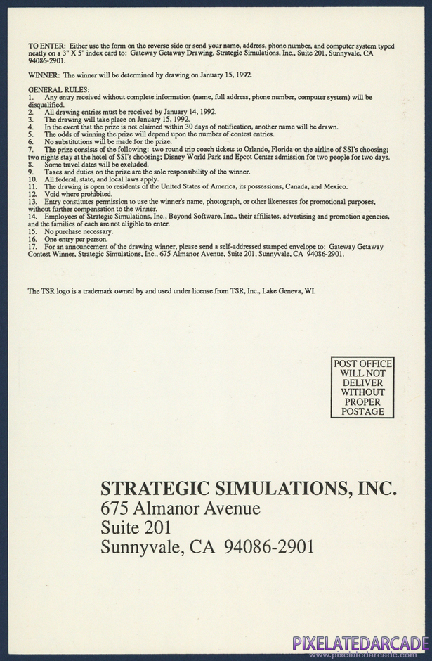 Gateway to the Savage Frontier Package Contents: Walt Disney World getaway registration card - Back Gateway to the Savage Frontier Package Contents: Walt Disney World getaway registration card - Back